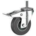 6'' Threaded Stem Swivel Gray Rubber PP Core With Bracket Industrial Caster